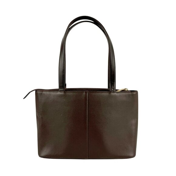 Auth BURBERRY Shoulder Bag Dark Brown Leather/Goldtone - Picture 1 of 12